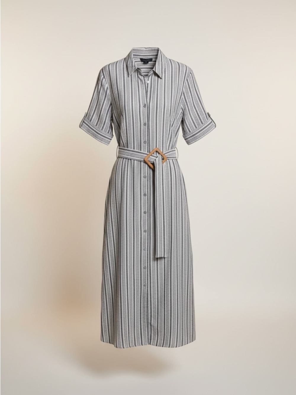 Tahari Linen Blend Striped Shirt Dress Belted Midi Small